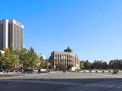 现代街道外景 商业街外景 人行道