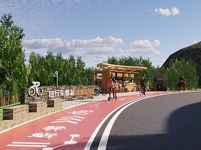 现代乡村公园 绿道景观公园 玻璃餐饮接待 观景平台 乡村道路 服务驿站