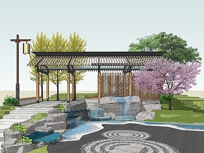 现代乡村公园 乡村流水公园 休闲凉亭 街头公园