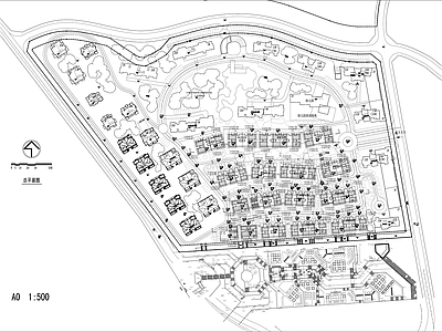 现代住宅楼建筑 总平面 施工图