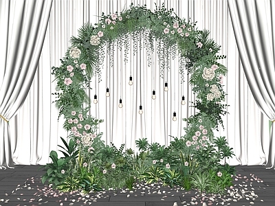现代美陈 婚礼美陈 婚礼花艺 花环花圈 串灯 绿植花瓣