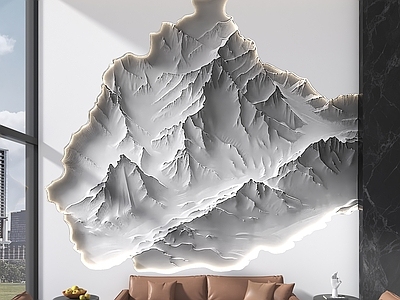 现代新中式背景墙 现代山形立体背景 石膏山体背景 山形背景墙 客厅背景墙 别墅挑空背景墙
