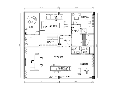 工装平面图 老板办公室平面 施工图