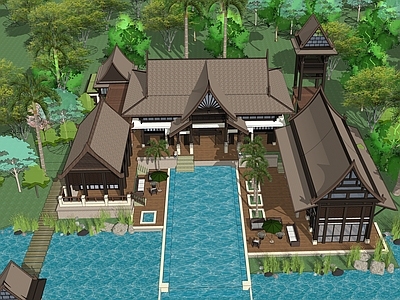 中式酒店建筑 傣式 会所 酒店