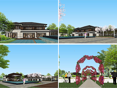 新中式中式酒店建筑 度假酒店 温泉 多层