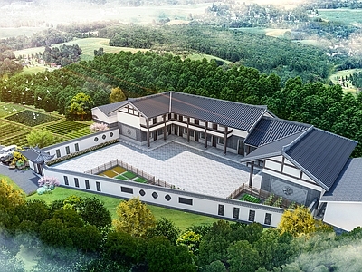 新中式中式别墅庭院 新中式中式 乡村庭院 中式庭院