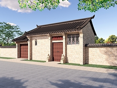 中式新中式乡村民房 中式乡村传统民居 庭院大门 乡村古建 祠堂 自建房