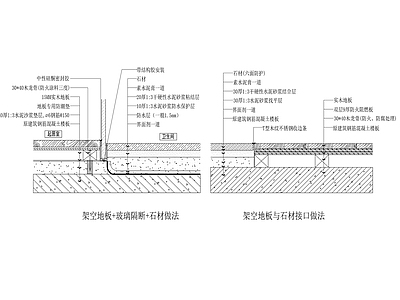 现代地面节点 石材与木地板 施工图