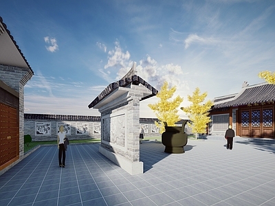 中式复古寺庙建筑 中式 古建筑 祠堂 牌坊 庭院