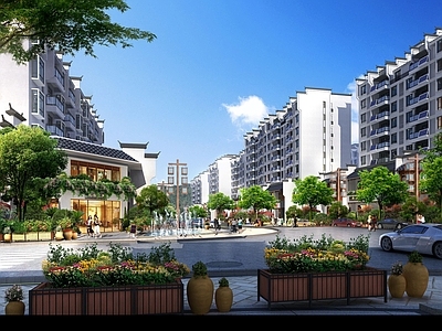 现代街道外景 商业街外景 人行道