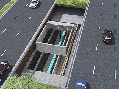 现代其他局部景观 现代道路管廊断面 投料口剖面 管廊剖视图 管廊投料口