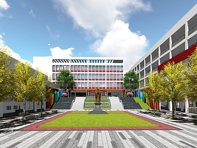 现代校园景观 多功能板块活动 中学 文化宣传