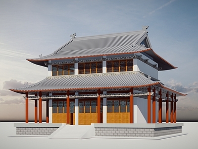 中式复古寺庙建筑 中式 古 寺庙 二层