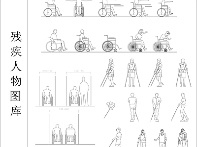 现代人物 残疾人图库 施工图