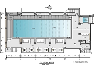 现代洗浴中心 650㎡游泳池 休闲区 休闲娱乐 游泳会所 游泳馆 施工图