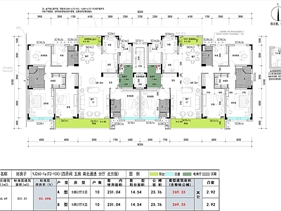 现代简约住宅楼建筑 住宅平面 四开间 四房 五房平面布局 施工图