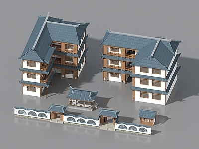 中式乡村民房 乡村民房 中式门头 戏台 住宅