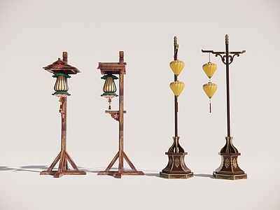 中古复古灯具组合 古代灯杆 古代
