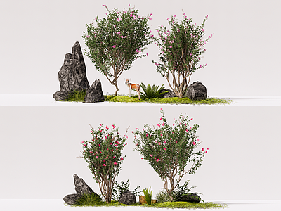 灌木 紫薇 丛生紫薇 绿篱 树池花卉 3D树组合