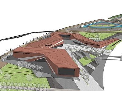 现代简约展览馆建筑 折线 硬朗 线性空间
