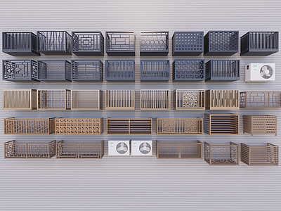 现代新中式其他小品 空调外机 空调架子 空调百叶 外机支架