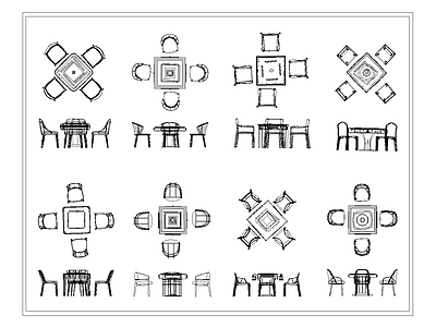 现代桌椅 麻将桌棋牌桌 施工图