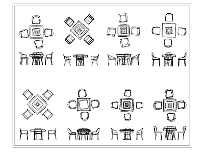 现代桌椅 棋牌桌麻将桌 施工图
