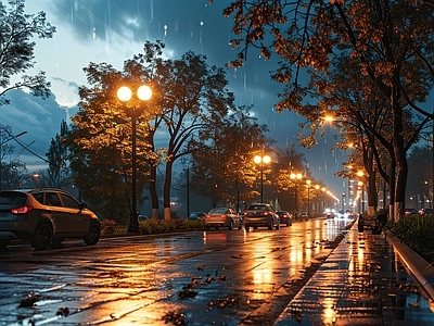 现代街道外景 街道 夜晚