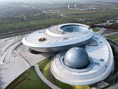 现代简约展览馆建筑 上海天文馆 科幻 酷炫 未来感