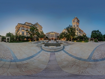 欧式小区HDR 欧式别墅建筑 傍晚HDR 天空全景