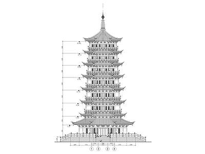 中式古建 七层仿古佛塔 施工图 古建