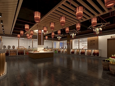 新中式中餐厅 海鲜 蔬菜 粮油 新中式 点餐 点餐区 收银台