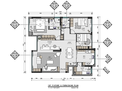 现代整体家装空间 130㎡家装室内 大平层 私宅 样板房 三居室 施工图