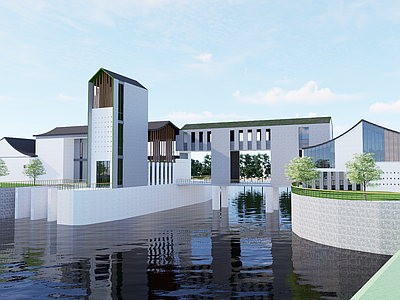 中式其他公共建筑 中式水库水坝 水利用房