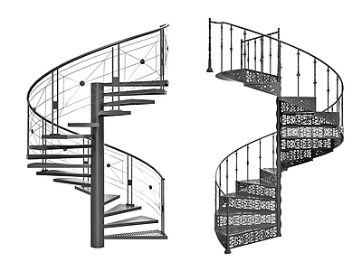复古极简楼梯 旋转 弧形 扶手 铁艺 钢架构