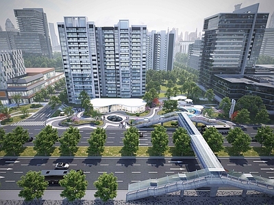 现代简约口袋公园 现代口袋公园 城市更新街景 现代带状口袋公园