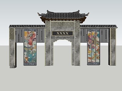 新中式中式景墙 中式戏曲门楼 新中式门头