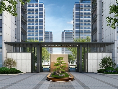 现代小区景观 入口树池 现代入口 居住区大 入口