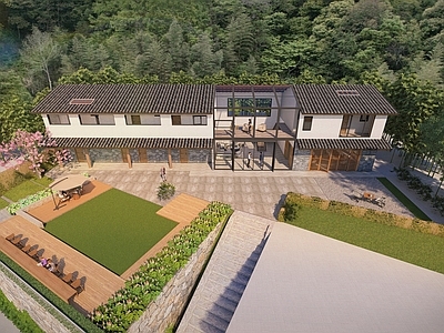 现代极简民宿建筑 山地