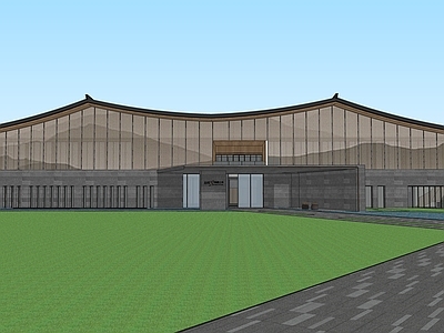 新中式侘寂展览馆建筑 博物馆 坡屋顶 院落式