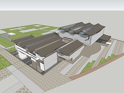 新中式禅意展览馆建筑 博物馆 坡屋顶