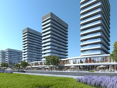 现代商业街 现代商业街 现代办公建筑 现代底商 科技感建筑 现代公寓