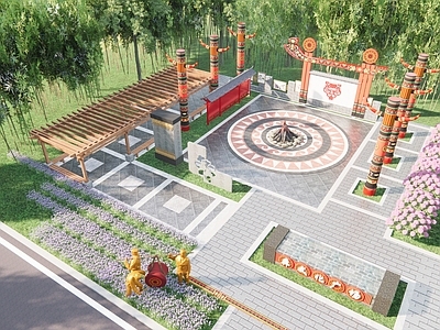 中式广场景观 彝族文化广场 彝族文化广场 彝族活动中心 图腾纹样 乡村社区活动中