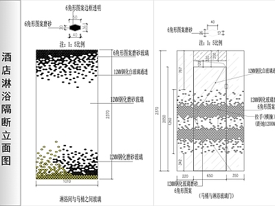 现代卫浴设施 淋浴隔断立面 淋浴隔断立面图 施工图
