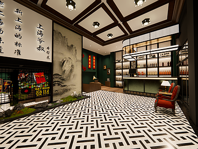 现代新中式中餐厅 新中式 餐厅 中餐馆 民国风 大堂