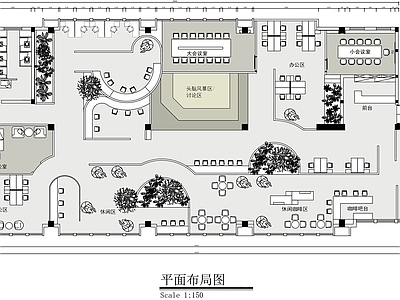 现代整体办公空间 办公空间平面图 办公室平面布置图 共享办公室平面图 施工图