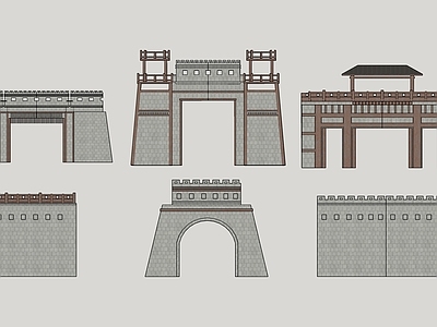 中式复古古建筑 城墙 古代城墙 墙体 组件