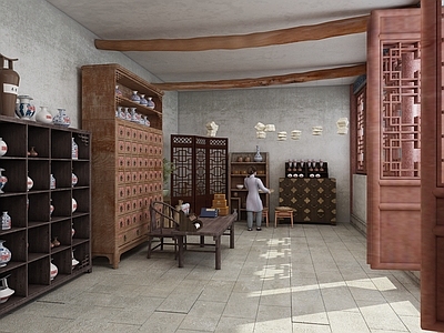 中式药房 古代药铺 药店 中药铺 药材药柜