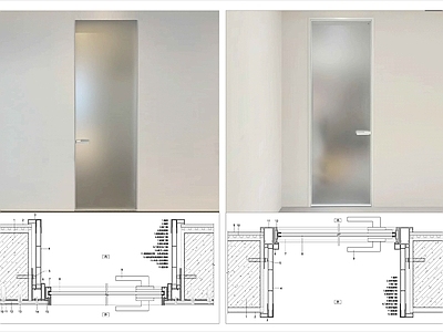 现代门节点 无边框及窄边框 玻璃 无边框玻璃节点 窄边框玻璃节点 铝合金 施工图