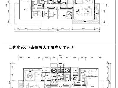 现代住宅楼建筑 四代住宅 转角景观 两层通高厅 大面宽侧厅 300平大平层 施工图